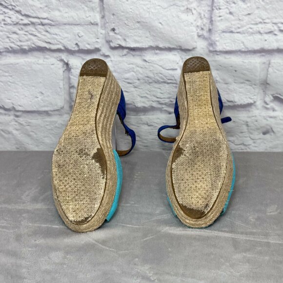 Toms Turquoise Canvas Ankle Strap Espadrille Wedges - Picture 5 of 5